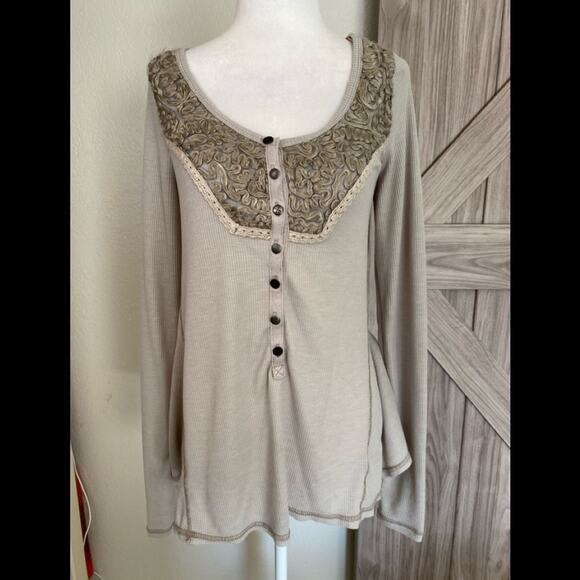 Free people gray rib long sleeve top - Picture 1 of 5